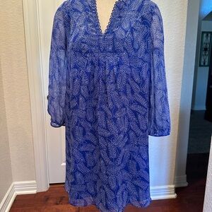 Diane Von Furstenberg Blue and White Leaf Dress